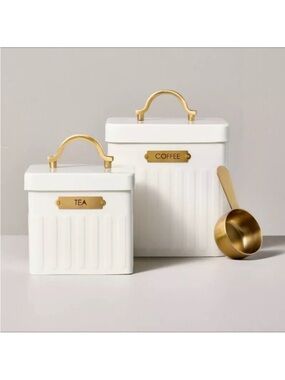 2 | Metal Coffee & Tea Tin with Scooper Cream/Brass - Hearth & Hand Magnolia